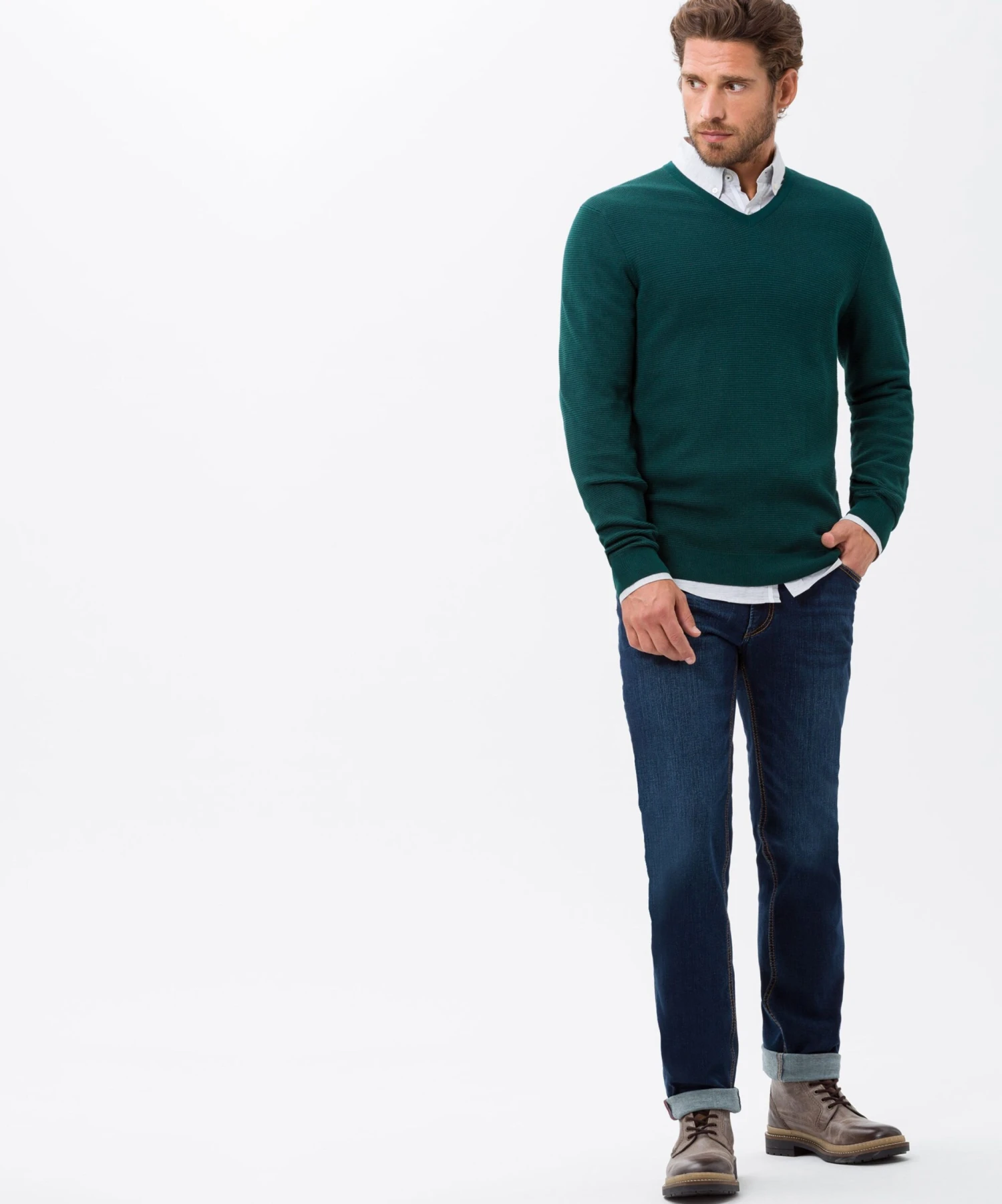 BRAX V-hals Truien Trui Vico Heren Groen 3 BRAX V-hals Truien Trui Vico Heren Groen - Afbeelding 3