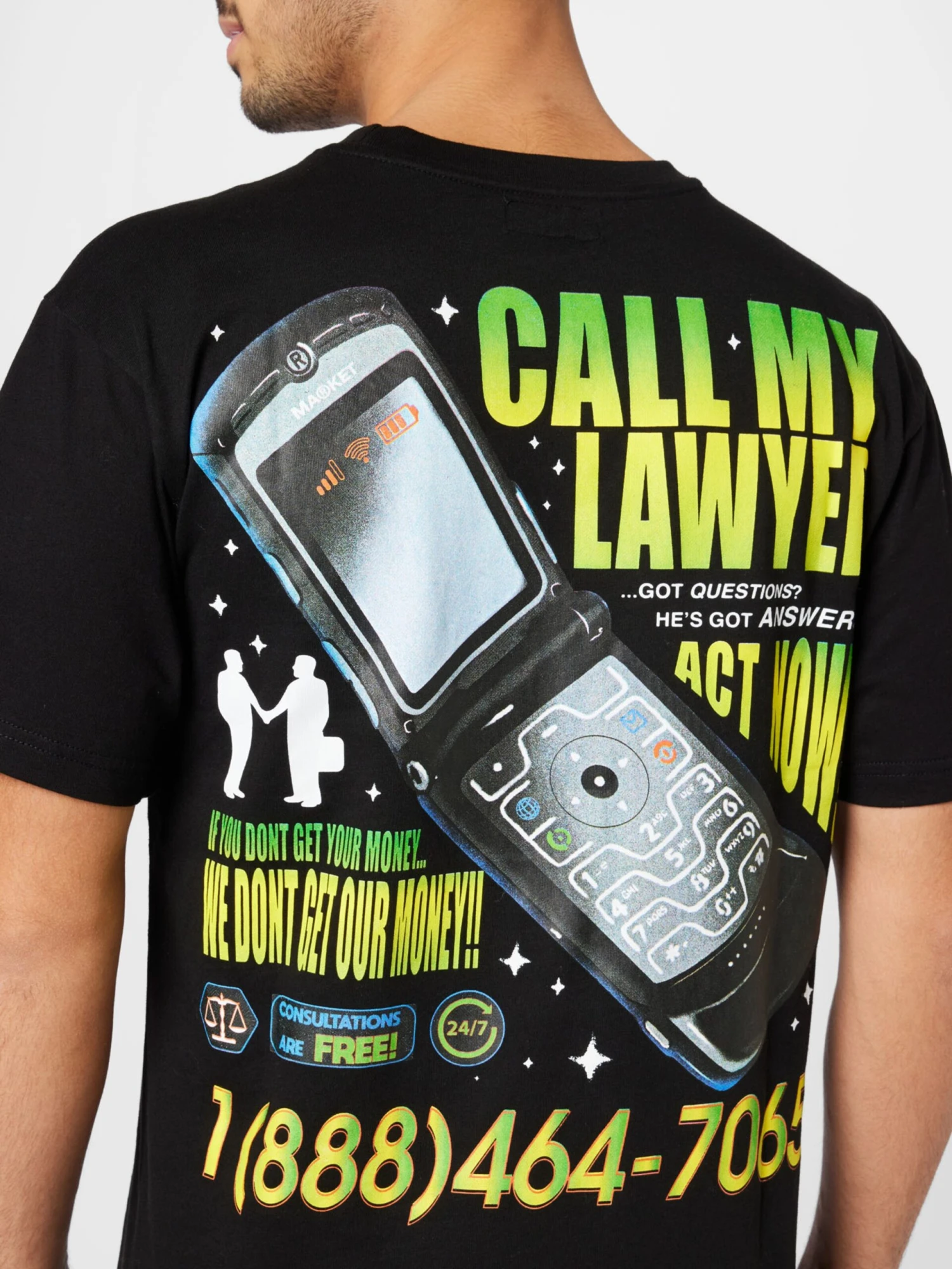 MARKET T-shirts Shirt CALL MY LAWYER ACT NOW Heren Zwart 2 MARKET T-shirts Shirt CALL MY LAWYER ACT NOW Heren Zwart - Afbeelding 2