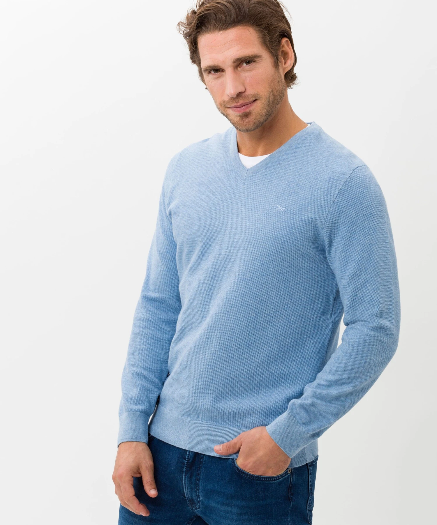 BRAX V-hals Truien Trui Vico Heren Smoky Blue 4 BRAX V-hals Truien Trui Vico Heren Smoky Blue - Afbeelding 4