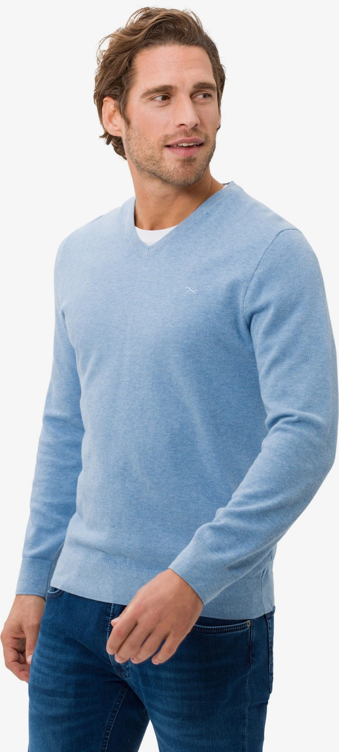 BRAX V-hals Truien Trui Vico Heren Smoky Blue 3 BRAX V-hals Truien Trui Vico Heren Smoky Blue - Afbeelding 3