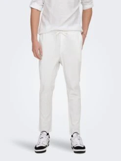 Only & Sons Pantalons Tapered Broek LINUS Heren Wit -Herenkleding 6aaf0b0ffbbde59393094ee745403f86