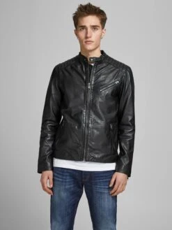Jack & Jones Leren Jassen Tussenjas Joel Heren Zwart -Herenkleding 876bea76bd84a04cabf4de9d13e38a0f