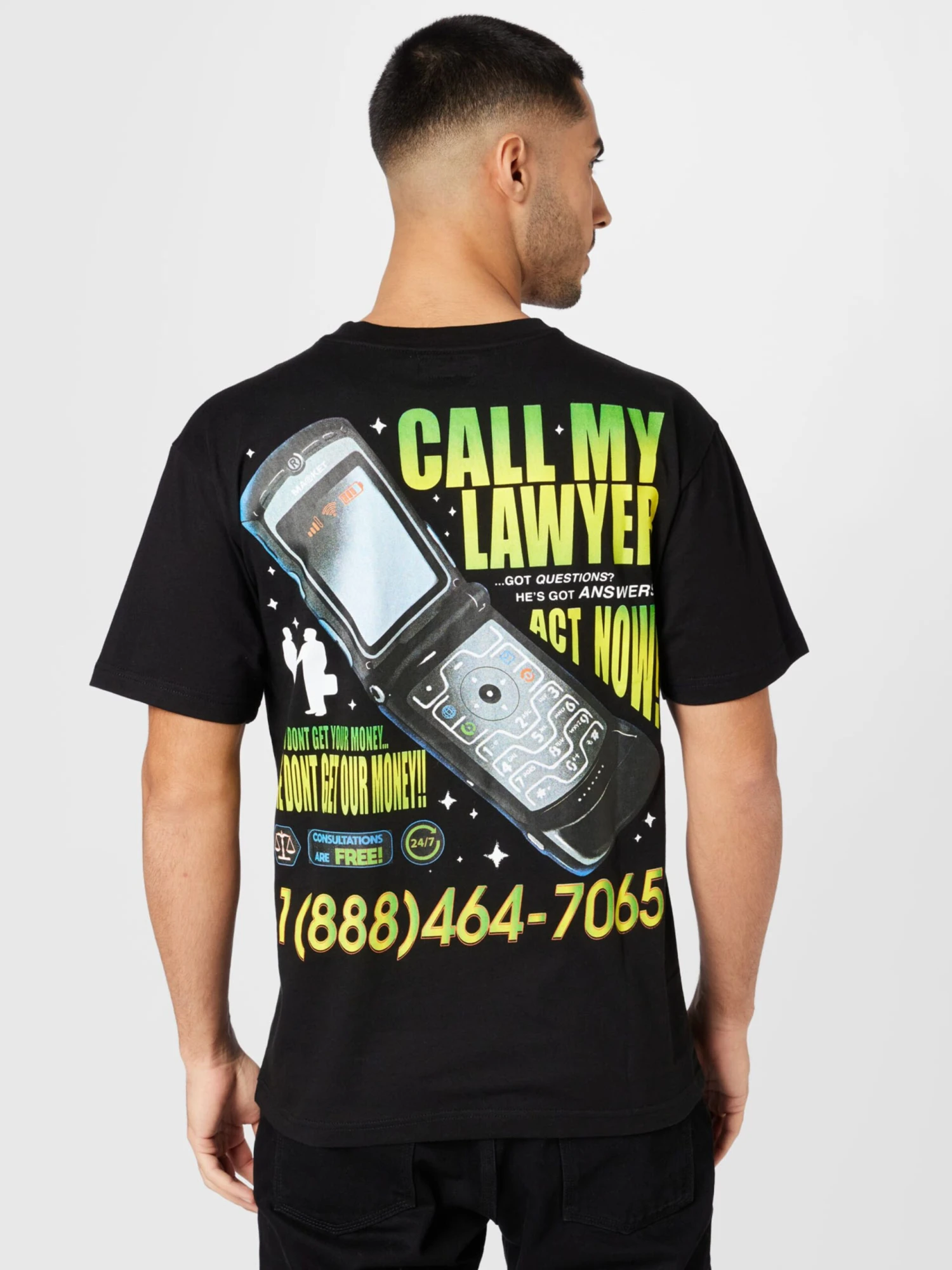 MARKET T-shirts Shirt CALL MY LAWYER ACT NOW Heren Zwart 4 MARKET T-shirts Shirt CALL MY LAWYER ACT NOW Heren Zwart - Afbeelding 4